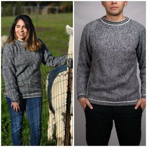 Alpaca Franco Handmade Alpaca Blend Pullover Sweater Unisex Gray Woven Design S